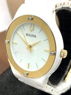 Bulova Women's Watch 98R292 Millennia Quartz Gold White Dial Ceramic Diamond